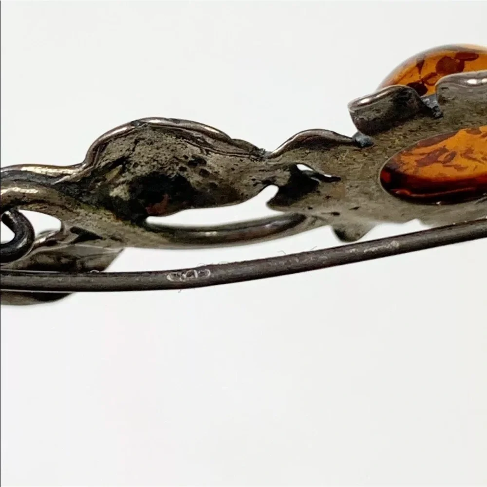 Amber Sterling Silver flower brooch Baltic Floral
